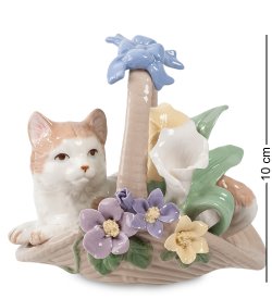 Статуэтка из фарфора Котенок в корзинке с цветочками