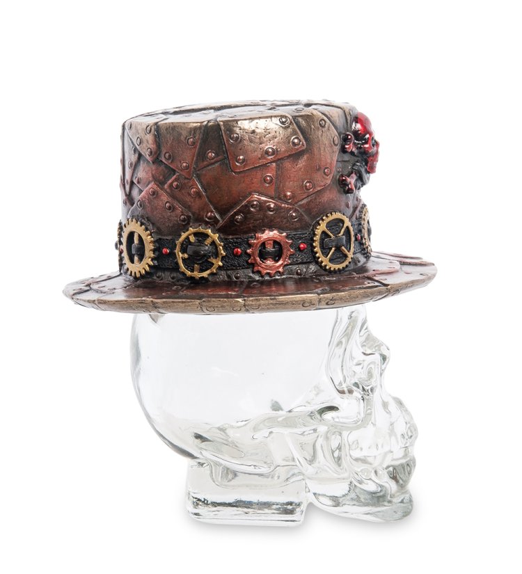 Флакон Шляпа в стиле Стимпанк на стеклянном черепе Veronese WS-1031, оборотная сторона