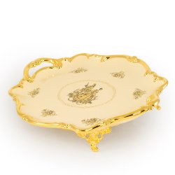 Поднос из керамики с ручками на ножках коллекция Amante Crema