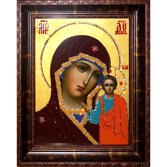 Икона с кристаллами Swarovski - Казанская Божья Матерь