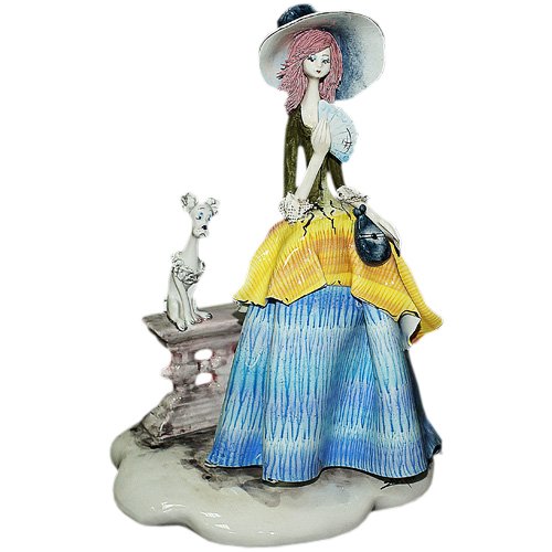 Статуэтка из фарфора Дама сидящая на каменной скамейке и собака