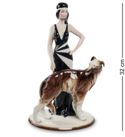 Статуэтка из фарфора Дама в черном платье с большой собакой