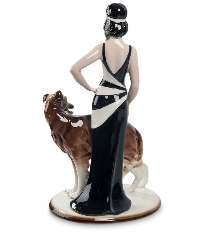Статуэтка из фарфора Дама в черном платье с большой собакой Pavone JP-38/ 7, оборотная сторона