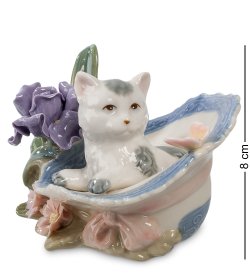 Статуэтка из фарфора Котенок в шляпке с цветами
