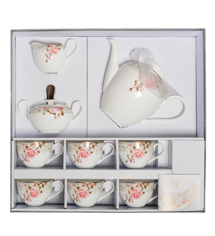 Чайный сервиз на 6 персон из фарфора Монте-Роза Pavone JK-202, фотография в коробке