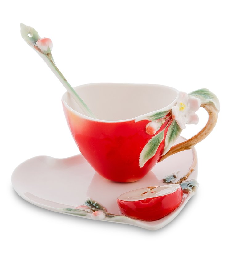 Кофейная пара из фарфора с ложечкой Яблоко Pavone FM-01/31