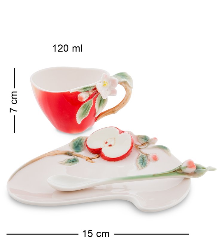 Кофейная пара из фарфора с ложечкой Яблоко Pavone FM-01/31, фотография сбоку