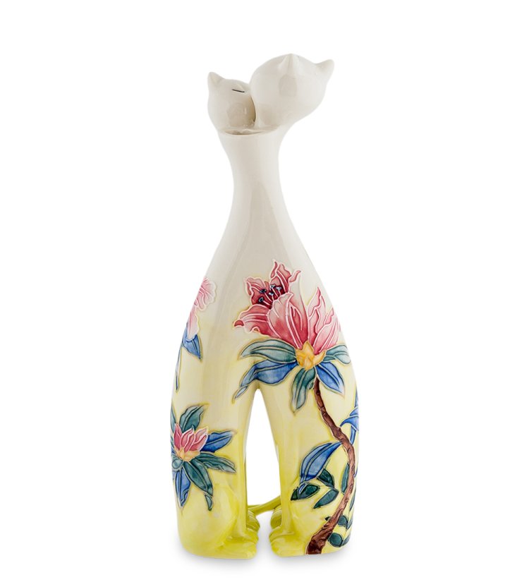 Ваза из фарфора Парочка кошек с цветами и бабочками Pavone JP-96/ 5, фотография сбоку