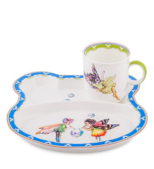Детский набор посуды на 1 персону из фарфора Маленький Эльф Pavone JK-166, сборный вид