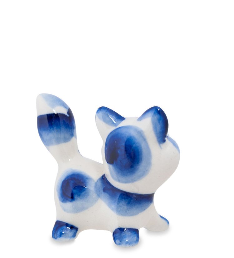 Статуэтка маленькая Лисичка Голубая гжель ГЛ-216, фотография со спины