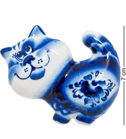 Магнит Кот голова Голубая гжель