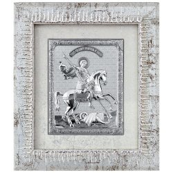 Икона Георгий Победоносец 49х55 см серебренная