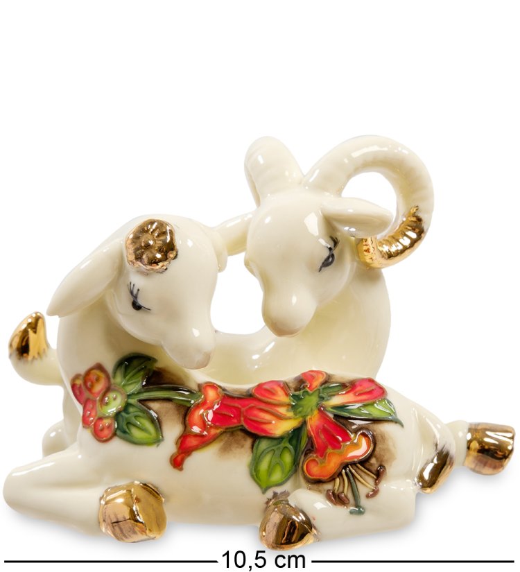 Статуэтка из фарфора Козочка с барашком с золотым декором Pavone JP-71/ 21