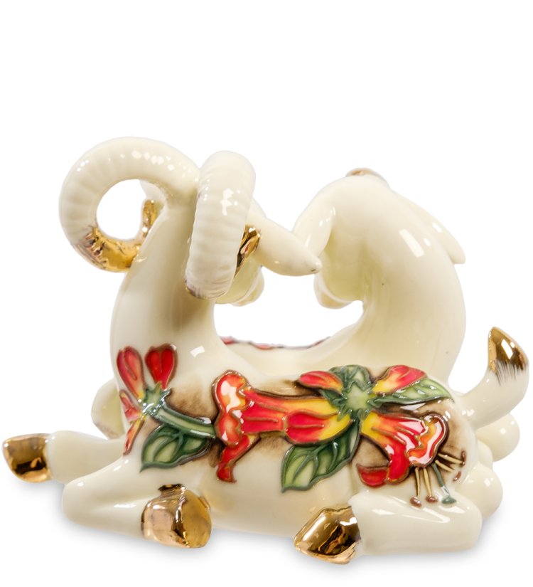 Статуэтка из фарфора Козочка с барашком с золотым декором Pavone JP-71/ 21, фотография со спины