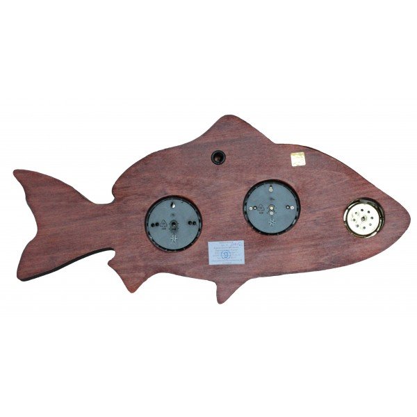 Метеостанция в форме рыбы: Барометр, термометр и гигрометр Бриг М-РБ, фотография с обратной стороны