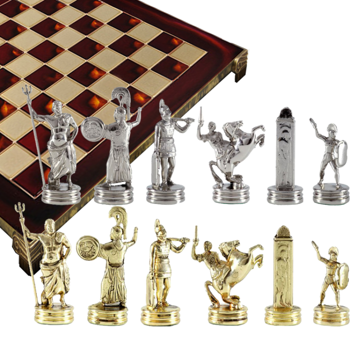 Шахматы Троянская война, красная доска Manopoulos MP-S-4-36-RED, фотография фигур