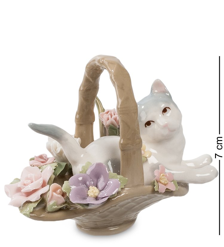 Статуэтка из фарфора Котенок в корзинке цветов Pavone CMS-15/83