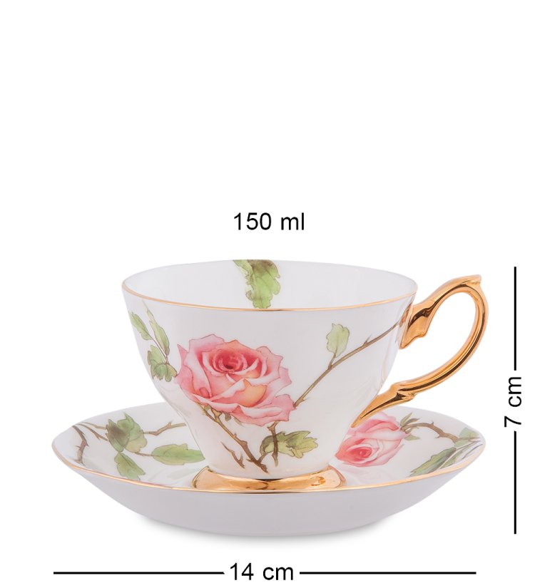 Чайный набор на 6 персон из фарфора Итальянская роза Гармония JK- 35, фотография чайной пары