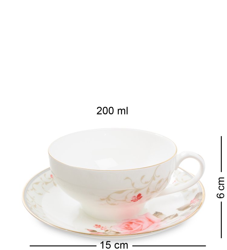 Чайная пара с чайником из фарфора Монте-Роза Pavone JK-204, фотография чашки и блюдца
