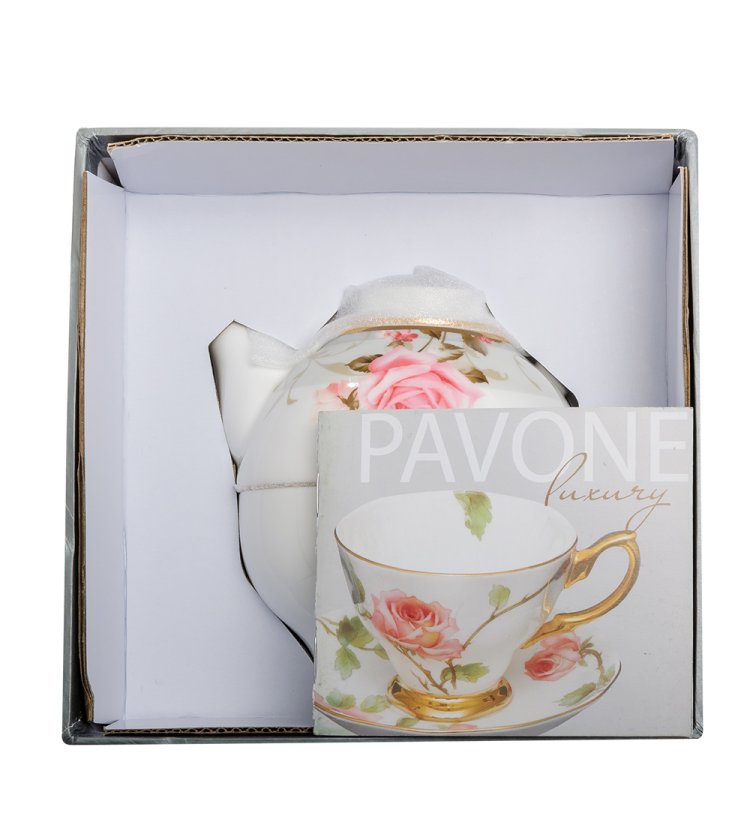 Чайная пара с чайником из фарфора Монте-Роза Pavone JK-204, фотография в упаковке
