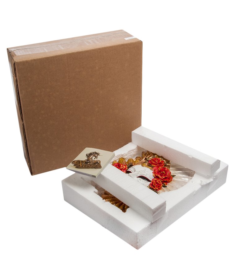 Венецианская маска Ярко-Красные Пионы Veronese WS-336, упаковочный вид