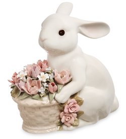 Статуэтка Кролик с корзиной цветов