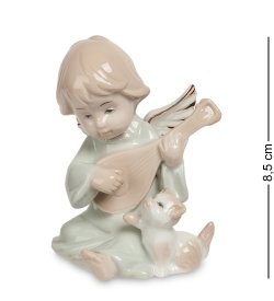Статуэтка из фарфора Ангелочек с гитарой и котенком