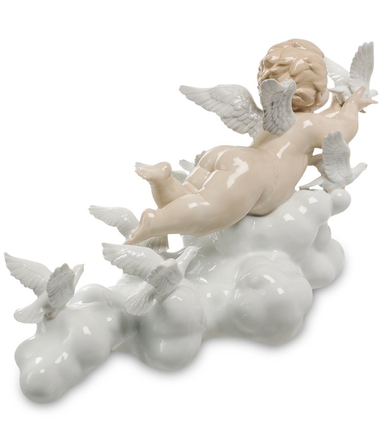 Статуэтка из фарфора Амурчик с птицами в облаках Pavone JP-21/ 7, фотография со спины