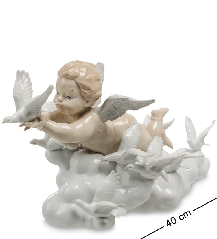 Статуэтка из фарфора Амурчик с птицами в облаках Pavone JP-21/ 7
