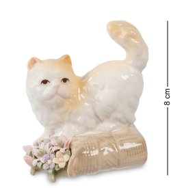 Статуэтка из фарфора Котенок на корзинке с цветами