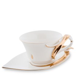 Чайная пара из фарфора с ложечкой Бамбук