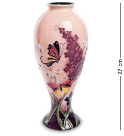 Розовая Ваза из фарфора с цветами и бабочками