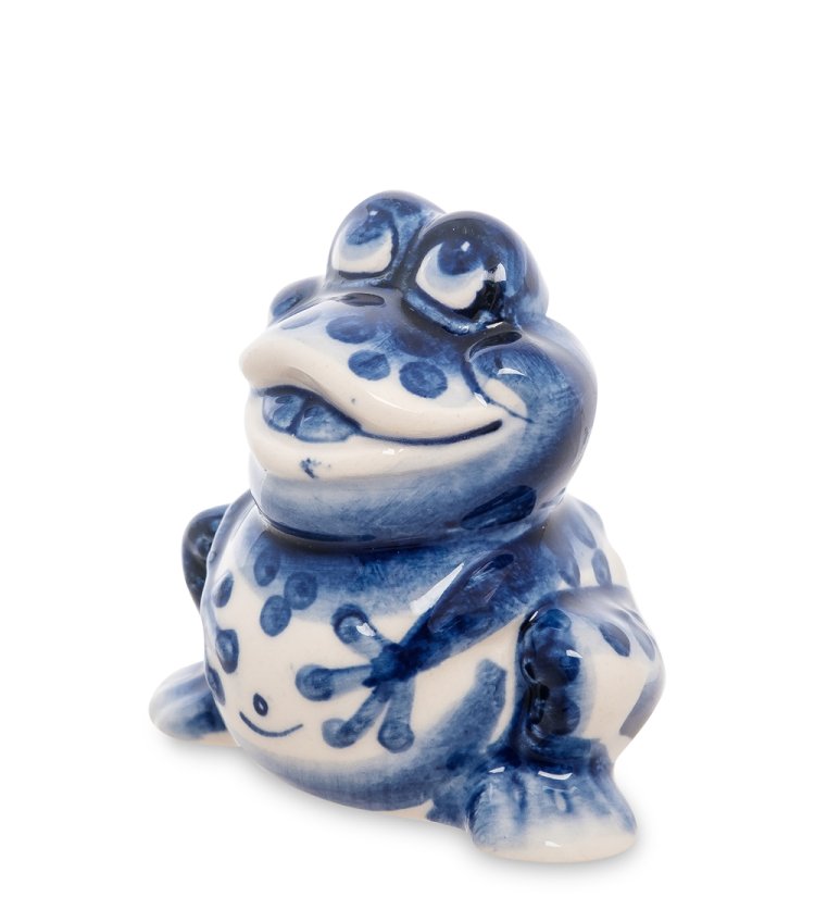 Фигурка Лягушка Голубая гжель ГЛ-222, фотография сбоку