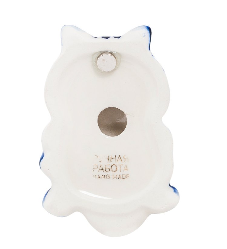 Магнит Кот Хвост Голубая гжель ГЛ-108, фотография с обратной стороны
