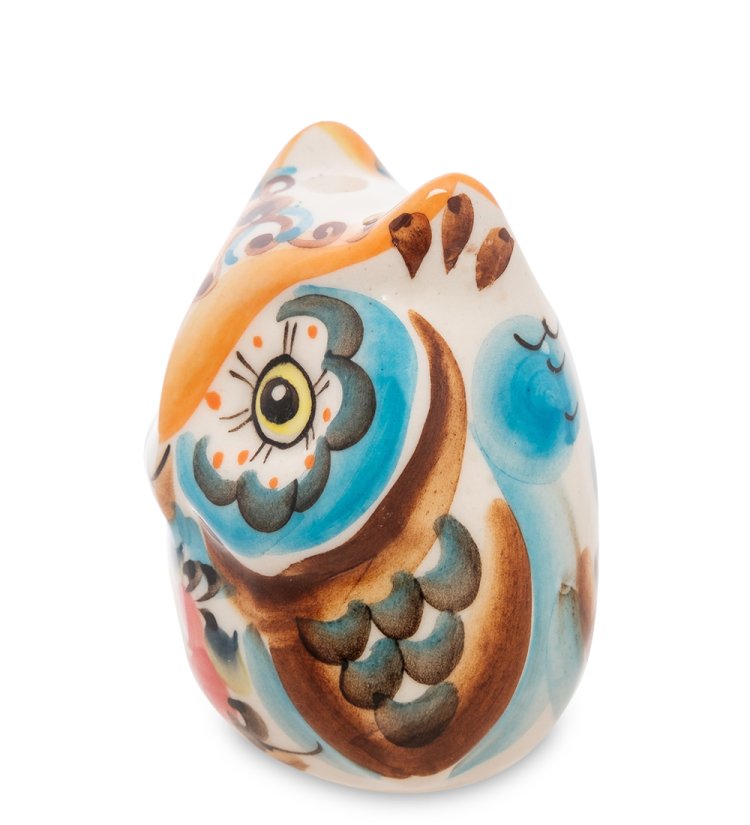 Статуэтка Совенок Цветная гжель ГЛ-605, фотография сбоку