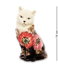Статуэтка из фарфора Кошка с красными цветами
