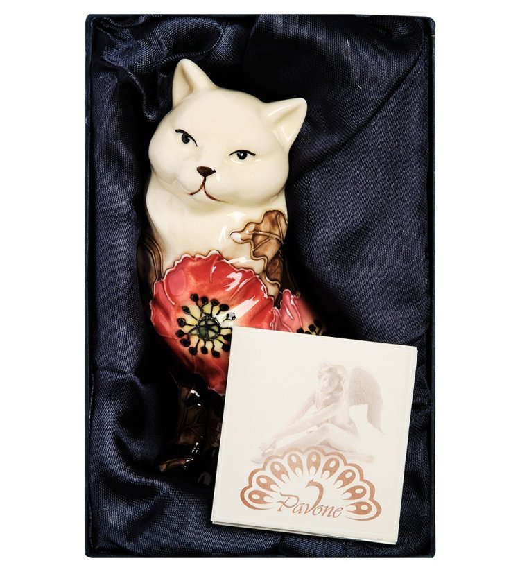 Статуэтка из фарфора Кошка с красными цветами Pavone JP-94/ 9, упаковочный вид