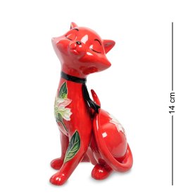 Статуэтка из фарфора Красный кот с цветами
