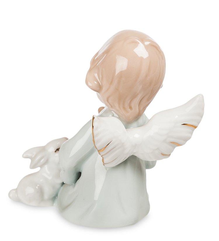Статуэтка из фарфора Ангелочек с Арфой и зайчиком Pavone JP-14/ 2, фотография со спины
