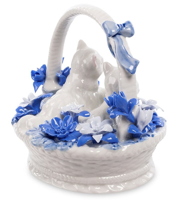 Статуэтка из фарфора Три белых котенка в корзинке Pavone CMS-46/ 8, фотография сбоку