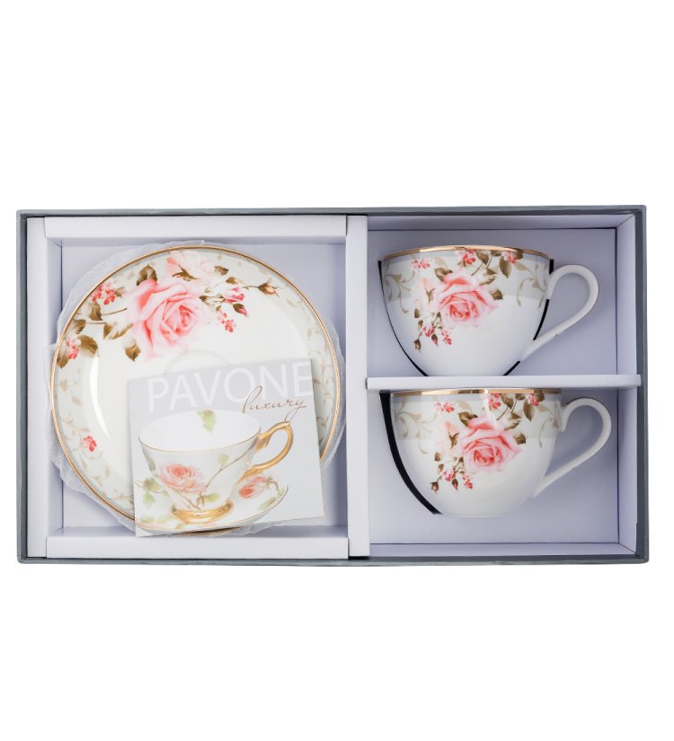 Чайный набор на 2 персоны из фарфора Монте-Роза Pavone JK-206, фотография в упаковке