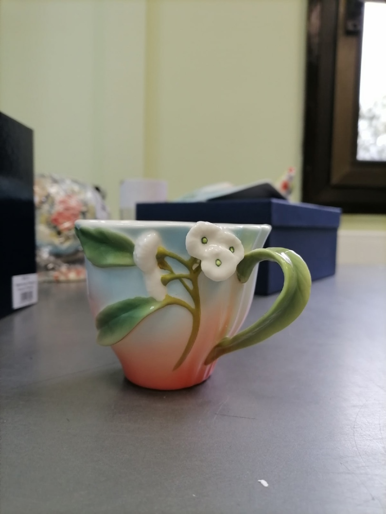 Чайная пара из фарфора с ложечкой Попугай Розелла Pavone FM-79/ 2, фото со склада оборотная сторона чашки