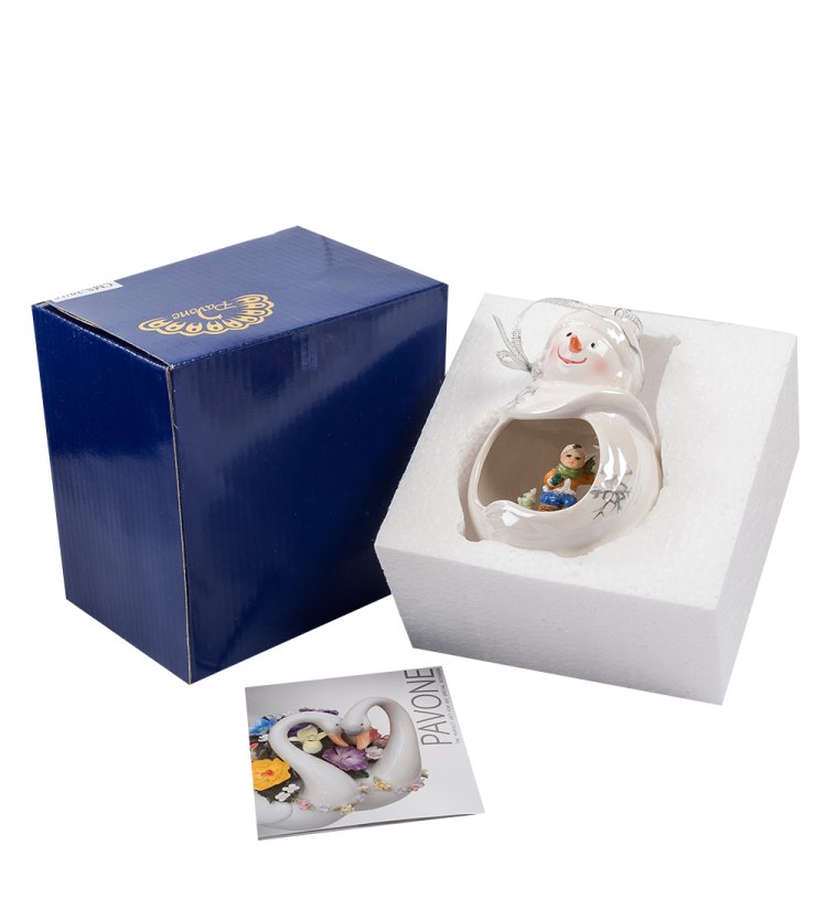 Подвесная керамическая фигурка Веселый снеговик Pavone CMS-39/10, фотография в упаковке