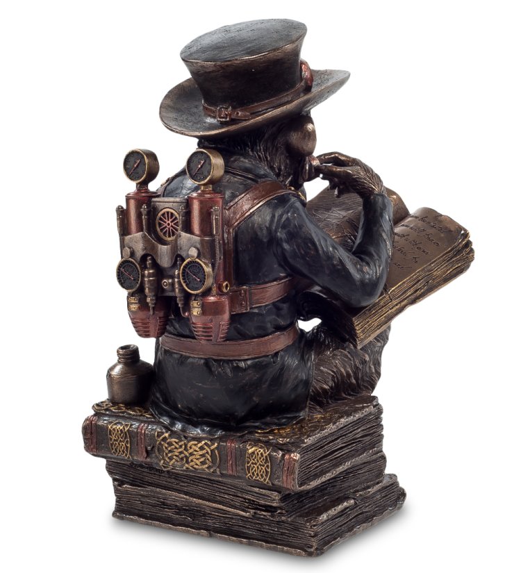 Статуэтка в стиле Стимпанк Обезьяна изучающая книгу Veronese WS-193, оборотная сторона