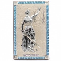 Икона Фемида в синей рамке, Размер 8x9 см