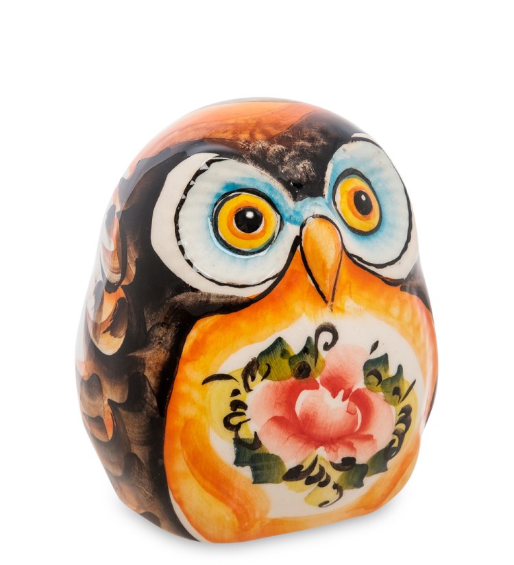 Фигурка Сова Софья Цветная гжель ГЛ-272, фотография сбоку