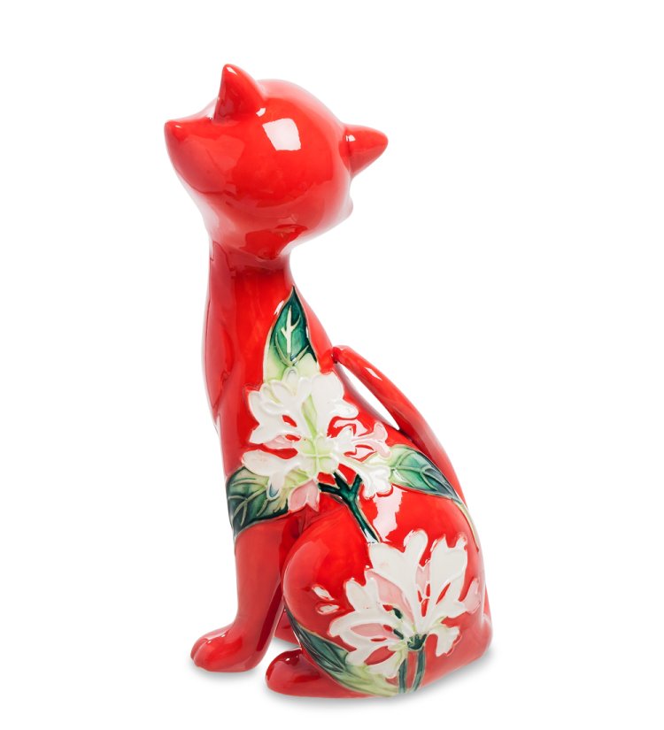 Статуэтка из фарфора Красная Кошечка с цветами Pavone JP-11/ 41, фотография со спины