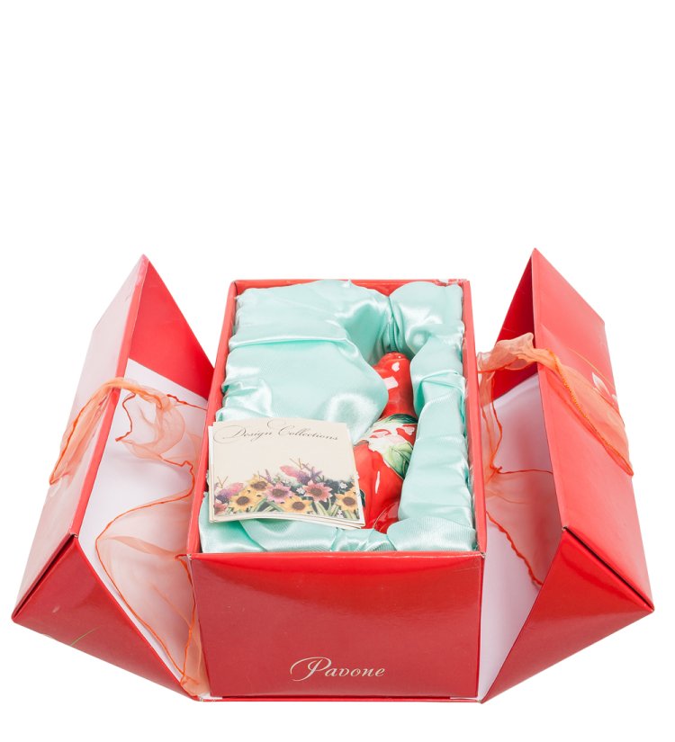 Статуэтка из фарфора Красная Кошечка с цветами Pavone JP-11/ 41, фотография в упаковке