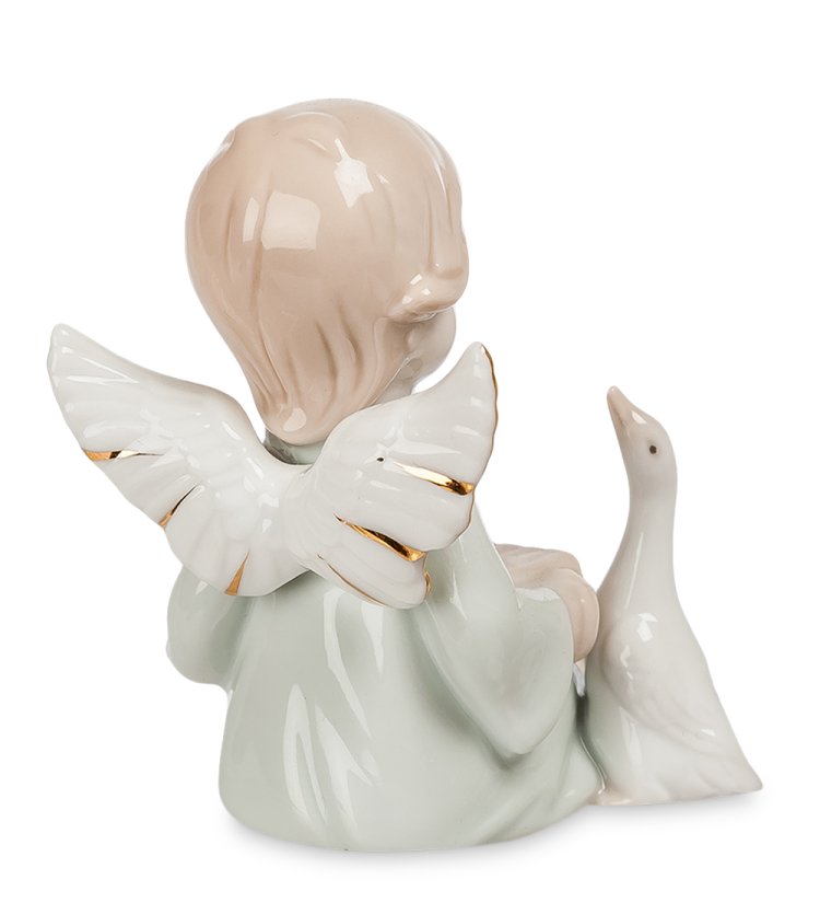Статуэтка из фарфора Ангелочек с гармошкой и гусем Pavone JP-14/ 3, фотография со спины