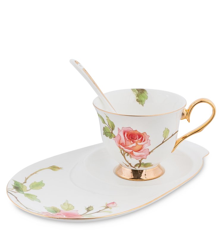 Чайная пара из фарфора Итальянская Роза Pavone JK- 40
